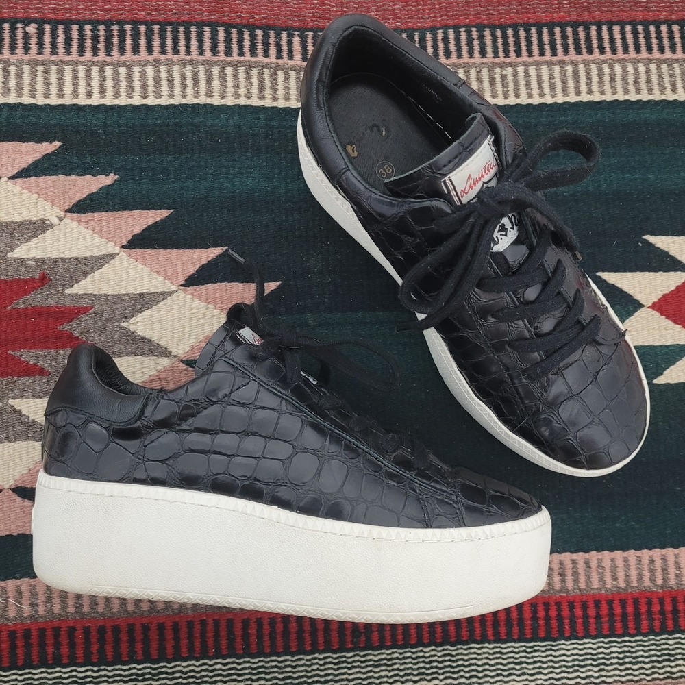 ASH Cult Platform Black Leather Sneakers Size US 8 EU 38 Croc Embossed Low Top